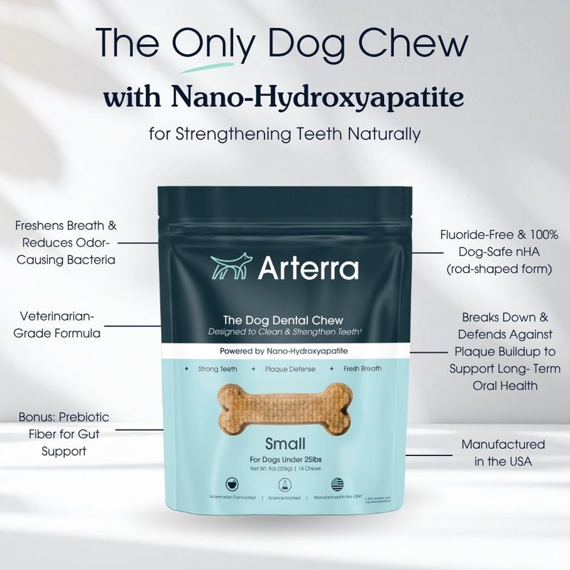 Arterra Pet Science Dog Dental Chews with Nano-Hydroxyapatite Next-Generation Daily Chews for Stronger Teeth, Fresh Breath, and Healthy Gut, for Small Breeds, 14 Count, Pack of 1