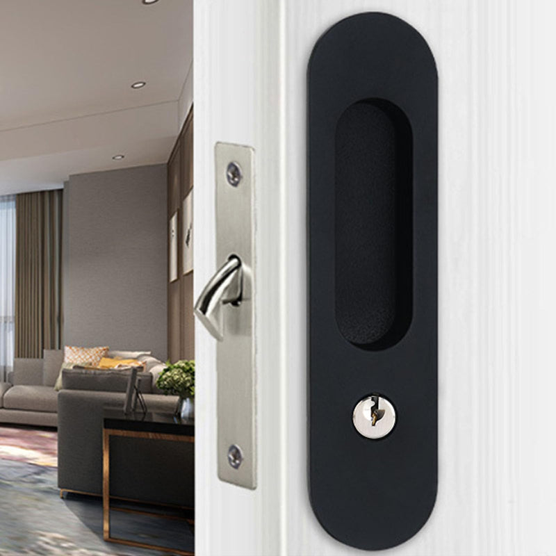 6.8" Privacy Pocket Door Lock Hardware Sliding Door Lock with Key Pocket Door Handle,Black Black
