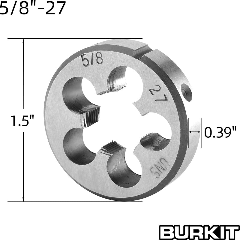 Burkit 5/8"-27 UNS Tap and Die Set Right Hand, 5/8 x 27 UNS Machine Thread Tap and Round Die