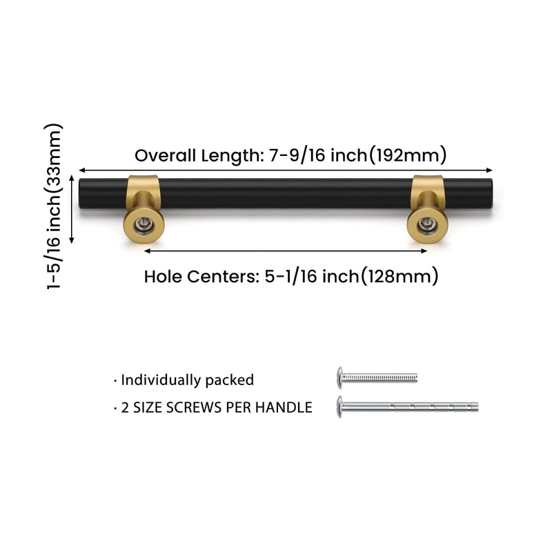 Goldenwarm 30 Pack 5 Inch Black and Gold Cabinet Handles, Zinc Alloy 5 Inch Pull Black & Matte Gold