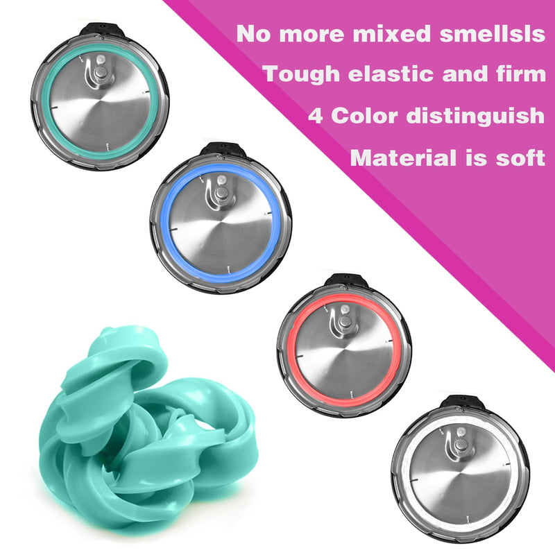 4 Pack Silicone Sealing Ring for InstaPot - Gasket Accessories for 6 Qt InstaPot - Replacement Silicone Gasket Seal Rings with 4 Colors(Red, Clear Green Blue) (6QT) 6QT