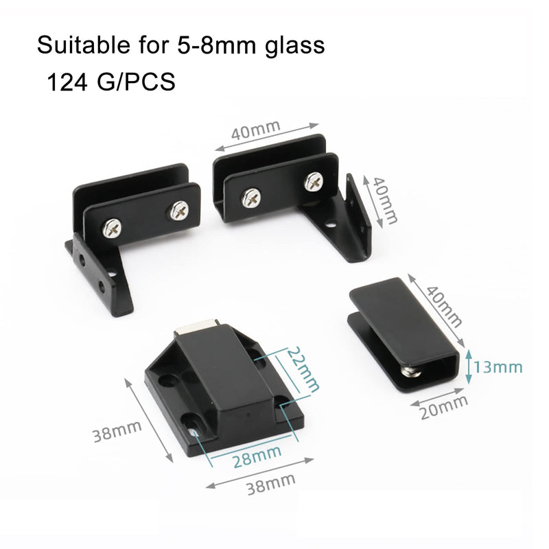 No-Drill Glass Pivot Hinge, Double Magnetic Lock - 0.2-0.32" for Double Door (Black) 0.2-0.32" for Double Door/set Black