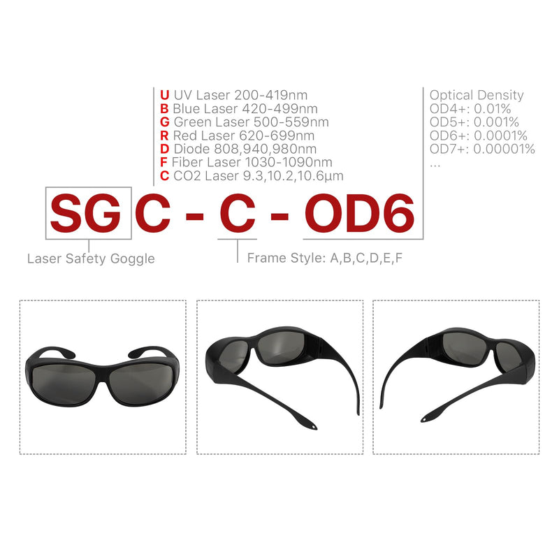 Cloudray CO2 Laser Safety Glasses,Safety Goggles,10600nm Laser Safety Goggles,Eye Protection Od 6+ Glasses Professional Goggles for CO2 Laser Engraver Cutter (Style C) Style C