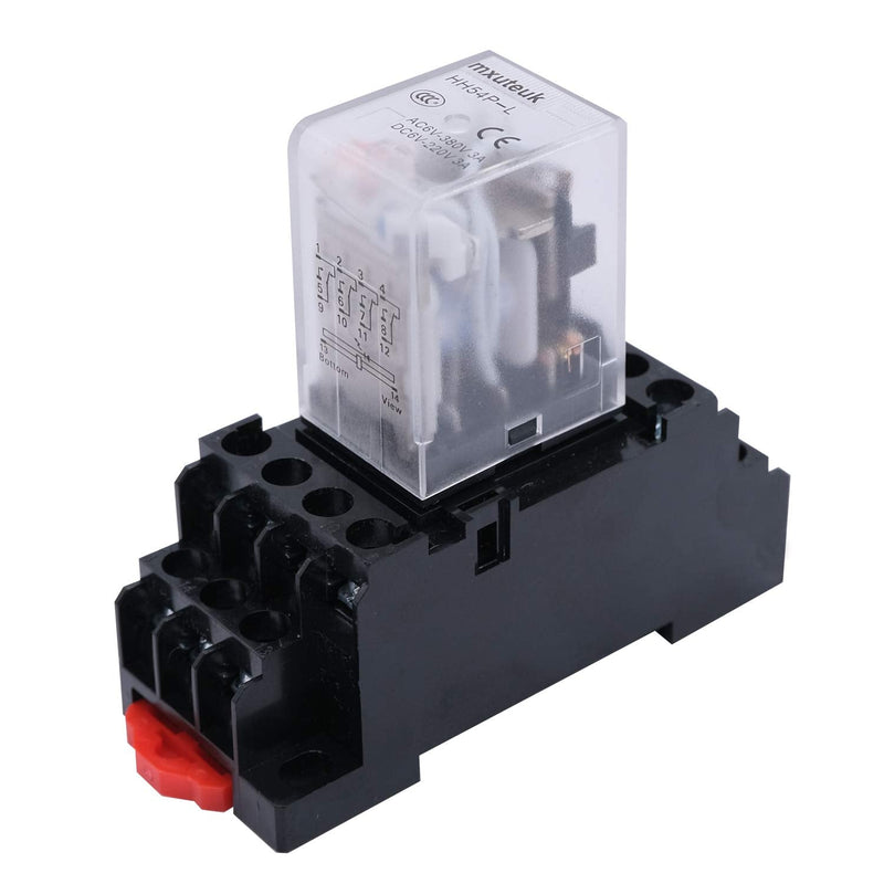 mxuteuk 2pcs HH54P AC 110V/120V Coil 14 Pin 3A 4PDT LED Indicator Electromagnetic Power Relay, with Base, with DIN Rail Slotted Aluminum 14Pin-3A