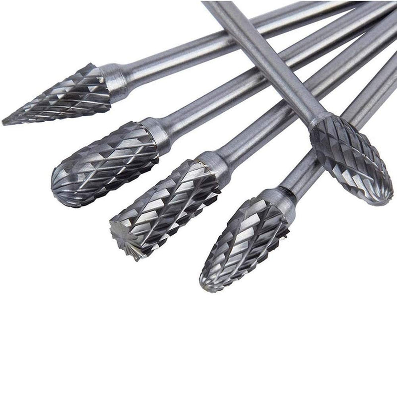 Long Carbide Rotary Burr Set Compatible with Dremel, 10Pcs Double Cut 1/8" Shank 1/4" Head 100MM Length Tungsten Steel Carving Burr Bits for Drilling, Woodworking, Steel Metal Polishing, Engraving 100MM Length 6mm burr head