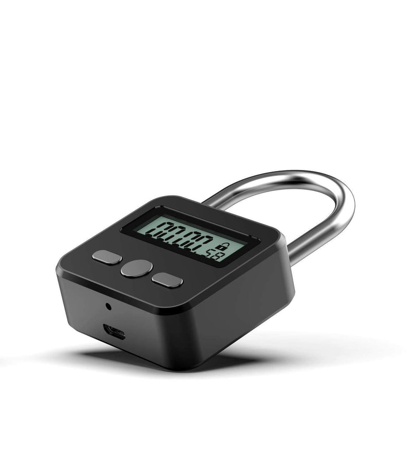 Metal Timer Lock - Electronic Time Padlock 99 Hours Max Timing with Electronic LCD Timed Display - USB Rechargeable (Black) Black
