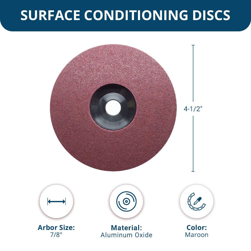 Benchmark Abrasives 4-1/2" Diameter Surface Preparation Non Woven Discs with 7/8" Arbor for Die Grinder Surface Grinding Polishing Burr Finish Rust Paint Removal (Pack of 10) (Maroon - Fine) Maroon - Fine
