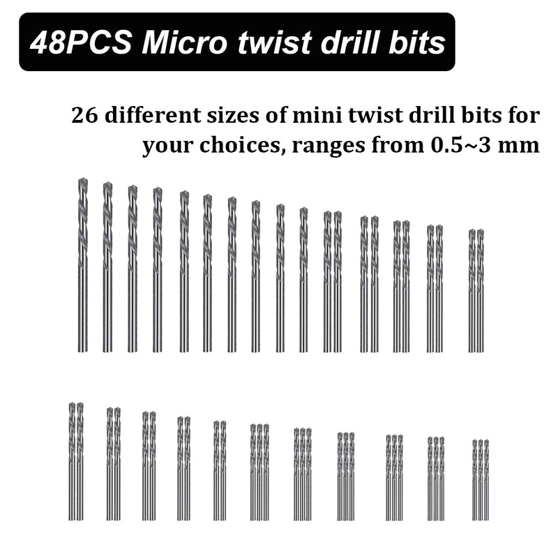 Dianrui 60PCS Pin Vise Hand Drill Set including Elbow Tweezers, 10PCS PCB Mini Drill Bits, and 48PCS 0.3-3.5mm Micro Twist Drill Bits, Used for Jewelry, DIY, Resin or Model Making Etc 60 set
