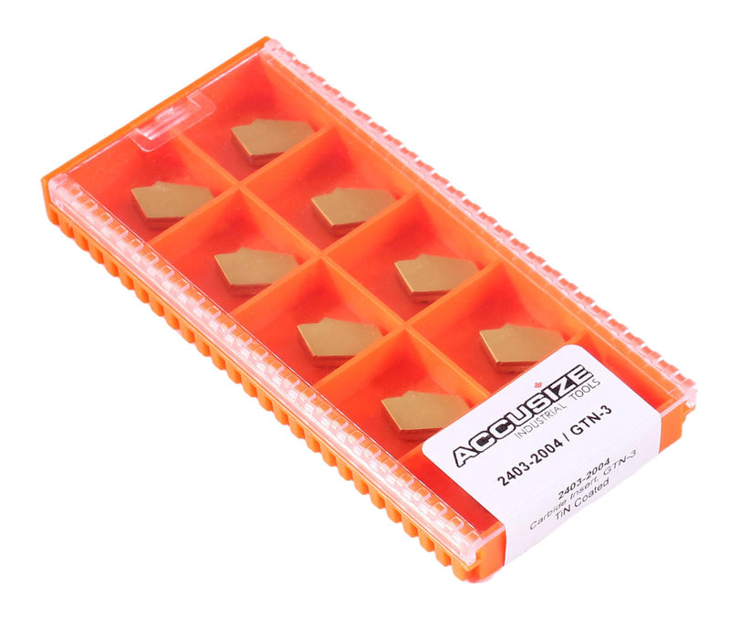 AccusizeTools - GTN-3, Self-Lock, Zero Degree Angle, Carbide Inserts TiN Coated 10 Pcs/Box, 2403-2004x10