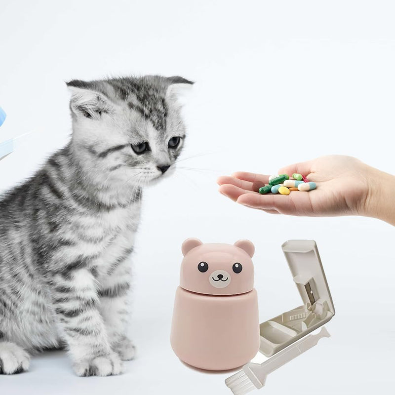 CoaGu Bear Pill Crusher & Splitter Kit - BPA-Free Combo for Pills/Tablets, FDA-Compliant Fine Powder, Nursing Home & Travel Pink&white