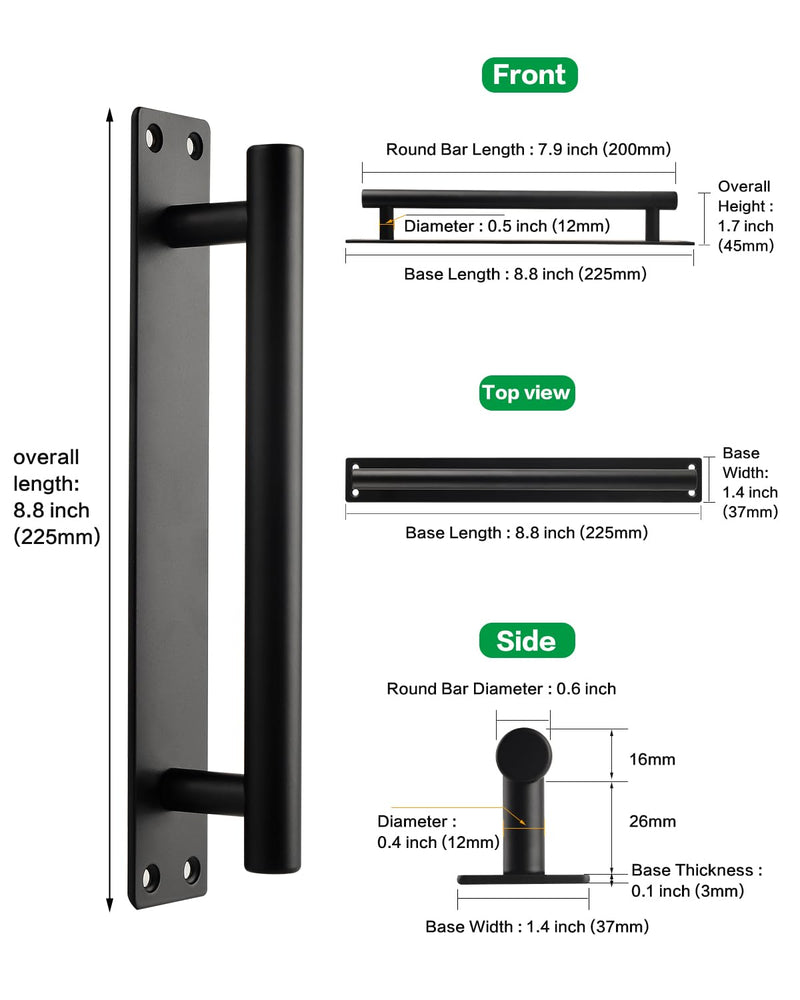 Barn Door Handles Matte Black 9 Inch Gate Handles Outdoor Fence Hardware Replacement Modern Sliding Door Handle Pull with Backplate for Shed, Garage, Closet (2 Pack, Matte Black, 9 inch) 2