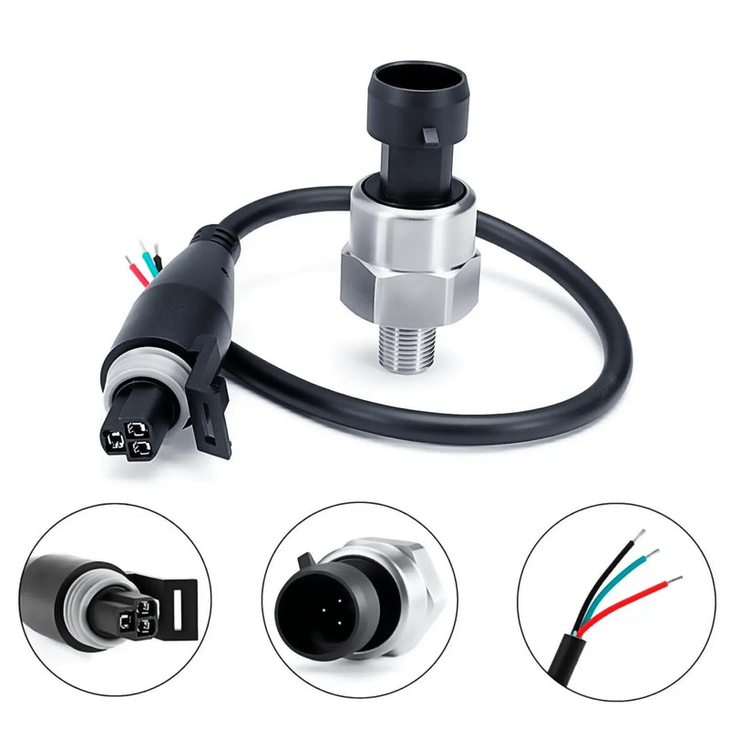 100 PSI Stainless Steel Pressure Transducer Sensor 1/8" NPT Thread with Connector Harness for Oil, Fuel, Air & Water
