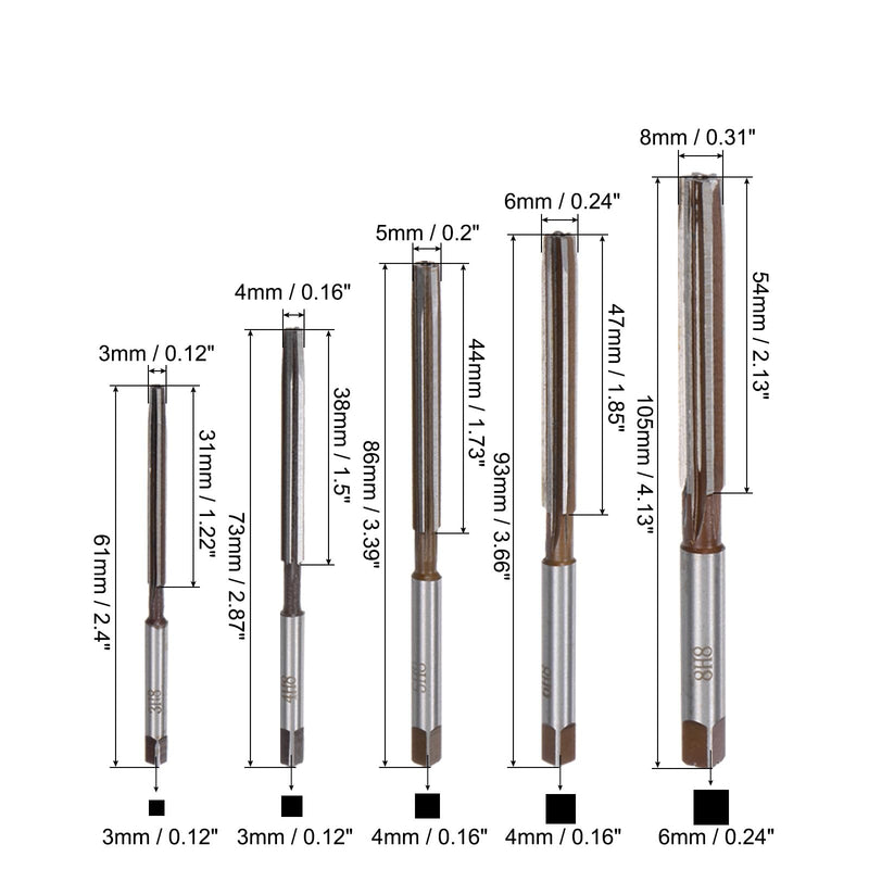 uxcell 9pcs Hand Reamers Set 3mm 4mm 5mm 6mm 8mm 10mm 12mm 14mm 16mm H8 Metric Alloy Steel Reamer Bit Straight Flutes Steel Cutting Tool for Metal Wood Hole Reaming