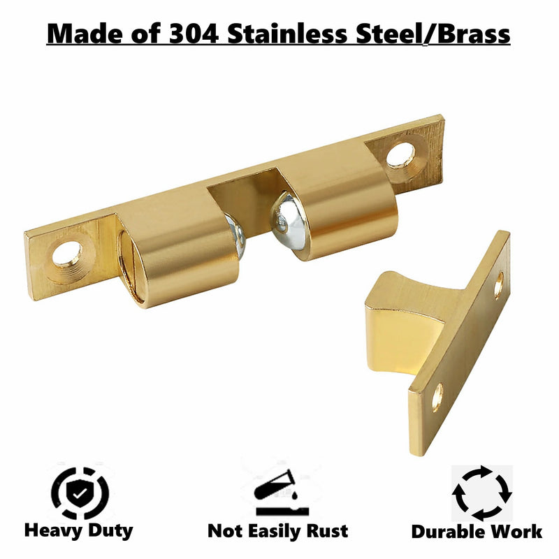 Alise Double Ball Tension Roller Catch Latch for Cabinet,Closet & Furniture Doors,40mm Solid Brass Adjustable Door Catches Hardware,CA100-4P,Pack of 4 40mmX24mm Gold