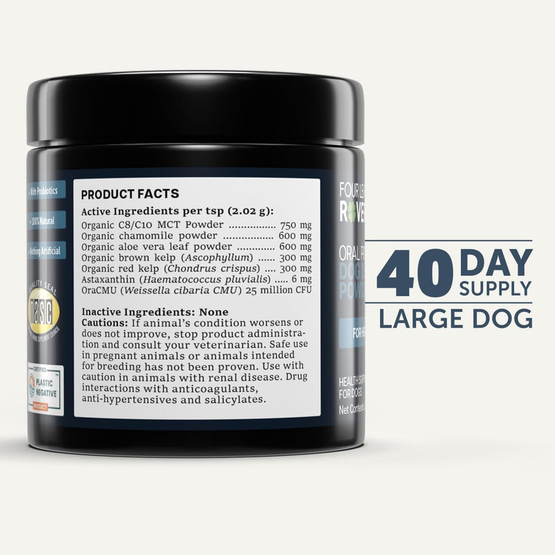 FOUR LEAF ROVER Dental Powder for Dogs - Probiotic Support for Bad Breath, Plaque & Tartar - with Kelp & Weissella Cibaria - 30-Day Supply