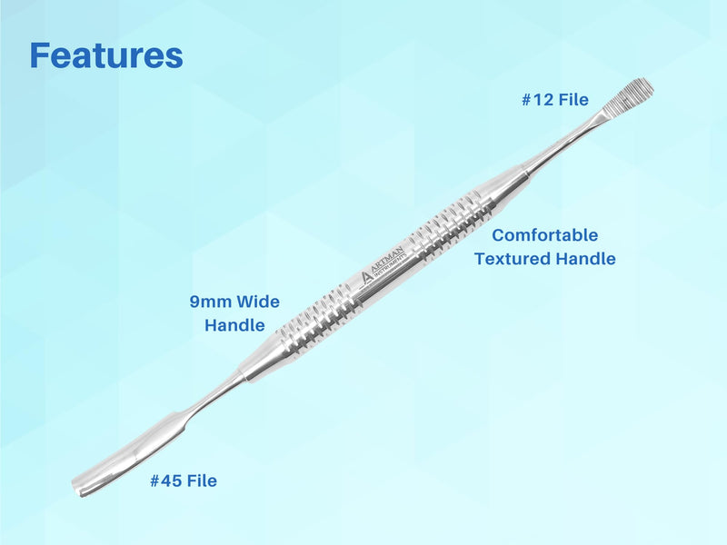 Miller Bone File #21 and #45, Double-Ended, Stainless Steel, Precision Dental and Surgical Instrument, Curved and Straight Ends, Professional-Grade Tool by Artman Instruments