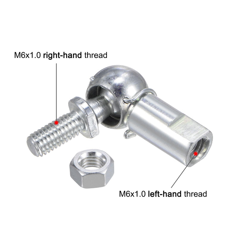 uxcell 2pcs CS10 M6 Angle Ball Joint, M6x1.0 Right Hand Male and Left Hand Female Thread, A3-Steel Self-lubricating Ball Socket End Fitting