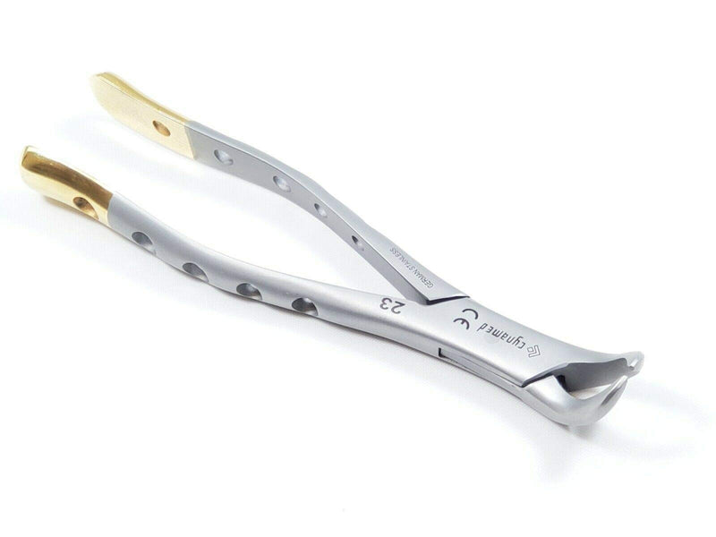 Gold Handle Premium Grade Dental Extracting Extraction Forceps Lower Molars Cow-Horn Beak #23 Dental Extracting Forceps -Cynamed