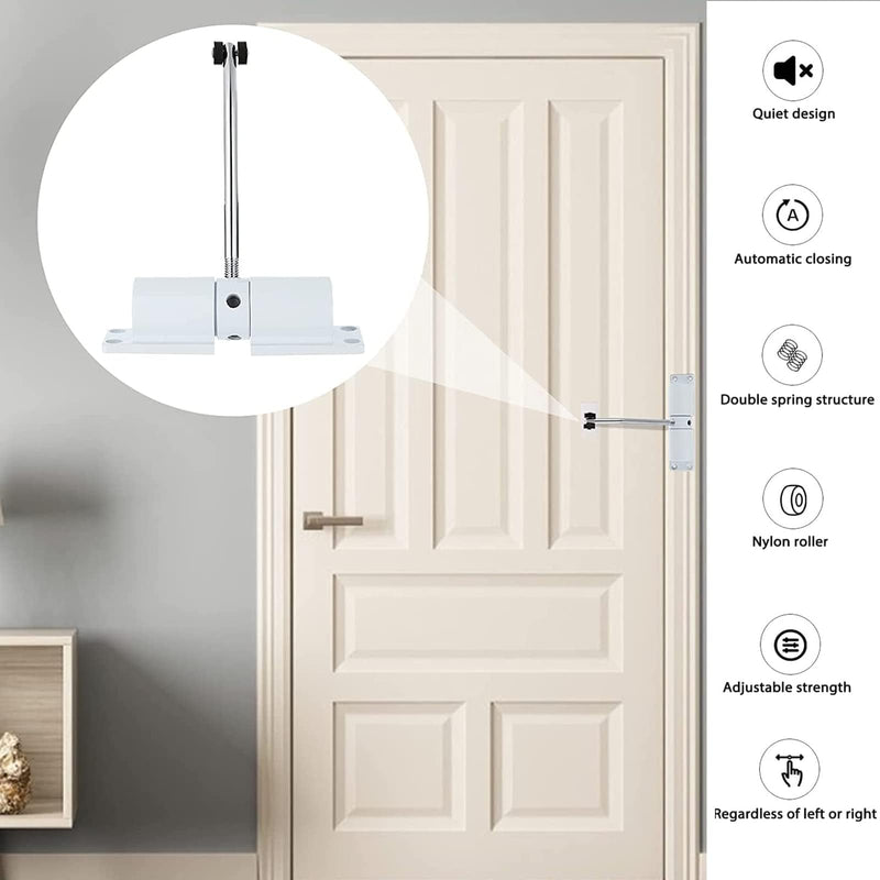 Automatic Door Closer, Zinc Alloy Safety Spring Door Closer Adjustable 30 kg Closing Door Hinge (White) White