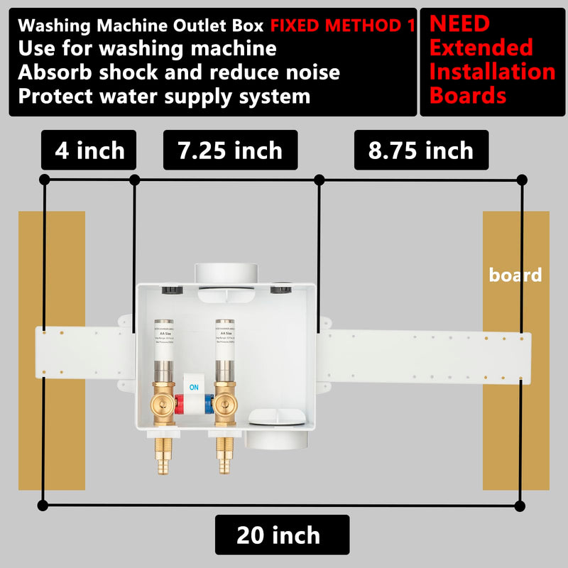 (1 Pack) Lidertik Washing Machine Outlet Box Crimp PEX-B, Single Control Valve with Stainless Steel Hammer Arrestors, Inlet 1/2 inch PEX-B F1807 Crimp Barb x Outlet 3/4 inch Male Thread LI-XYJH-621-M SS-Crimp PEX-B