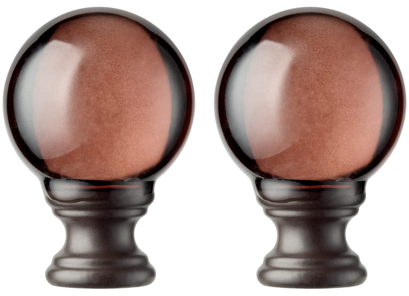 2 Pcs Lamp Finials, Ball Shaped Tawny Crystal Glass with Bronze Finish Screw Knob Base for Lamp Shade Top Cap, Decoration Accessories for Table and Floor Lamps (2 Inches Tall)