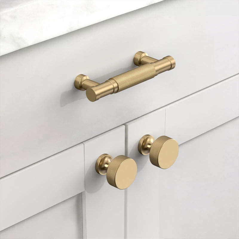10 Pack 3''(76mm) Champagne Bronze Knurled Cabinet Handles Kitchen Champagne Pulls for Cabinets Drawer Pulls Dresser Hardware for Cupboard Bathroom 3" Hole Center 10 Packs