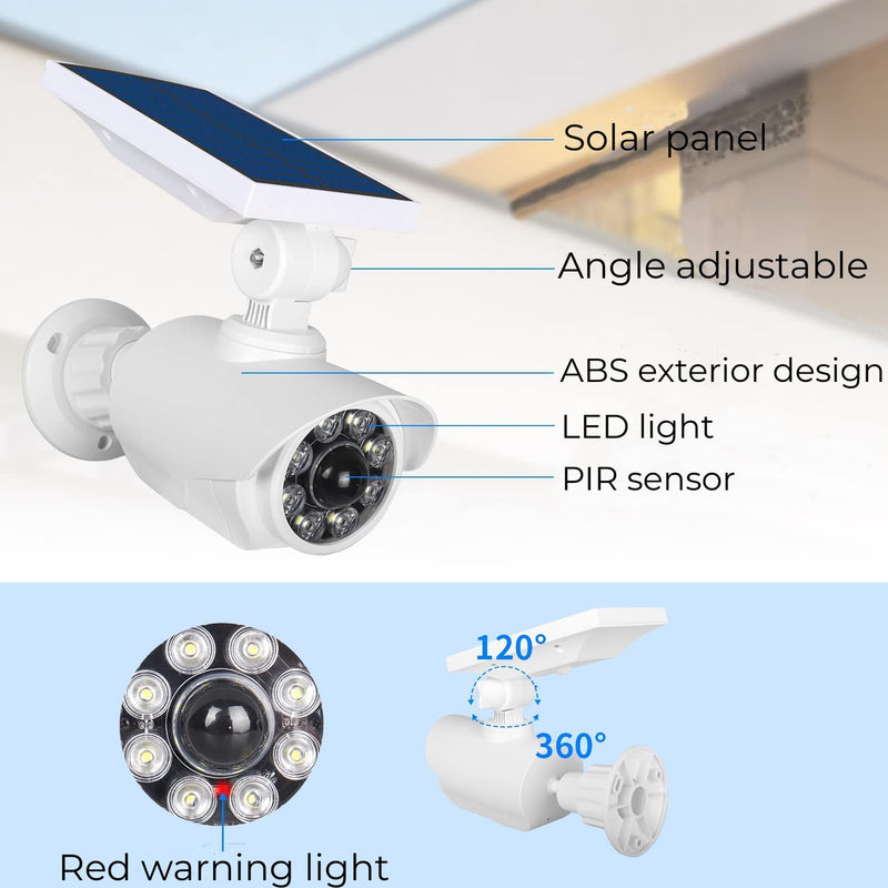 Solar Security Outdoor Motion Sensor, Dummy Camera IP66 Waterproof, Solar Powered Security Light for Yard Garden Garage Illumination and Protection White