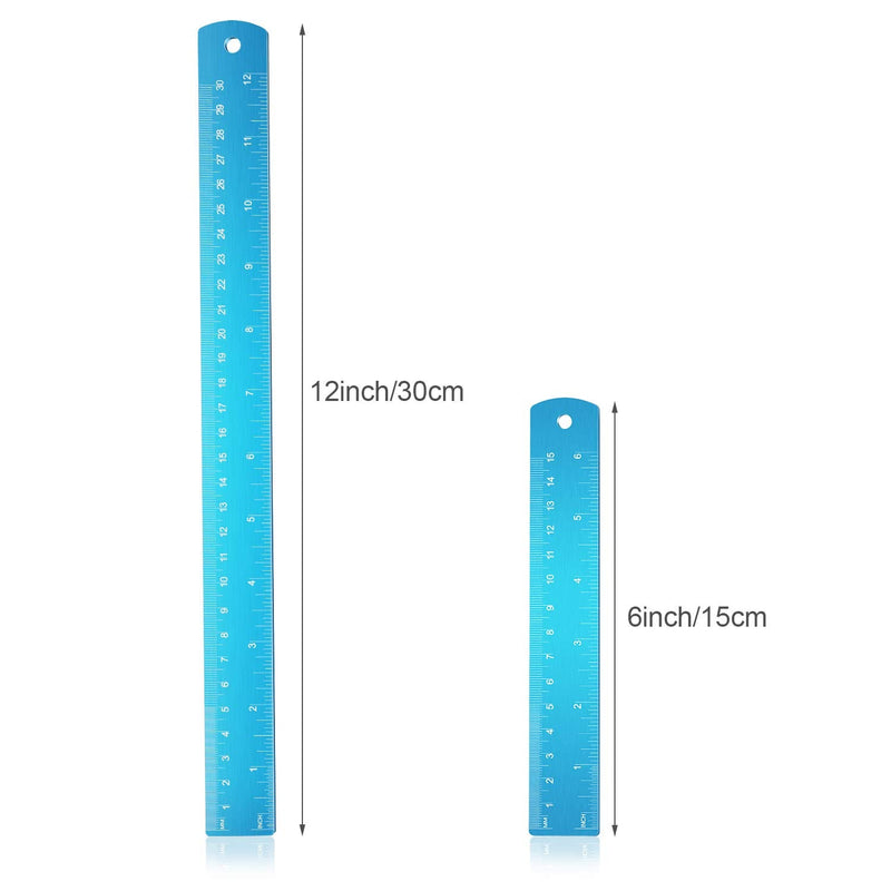 Stainless Steel Ruler and Metal Rule Kit with Conversion Table (Blue, 12 Inch, 6 Inch) blue