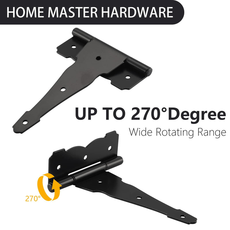 HOME MASTER HARDWARE 4 in Decorative T Strap Hinge Shed Storage Gate Strap Hinge Barns Door Tee Hinges with Screws Black 10 Pack 4" - 10pack