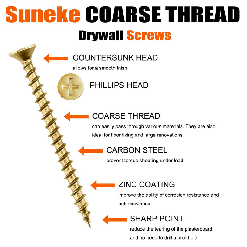 60PCS #8 X 4" High Hardness Drywall Screws, Zinc, Coarse Thread, Phillips Drive, Bugle Head, Wood Screws with Organizer Box & 1 Phillips PH2#2 Long Bit #8 X 4" Coarse Thread Zinc