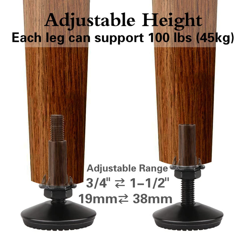 4 Set M10 Adjustable Leveling Feet, Heavy Duty Height Adjuster Furniture Leveler Foot With T Nut, Screw On Cabinet Restaurant Table Chair Self Levelers Leg (2" Base Dia & Thread Length, Black) Black Stable Leg Levelers