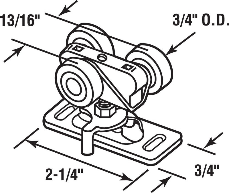 Prime-Line N 6847 Pocket Door Roller Assembly, 3/4 In., Flat, Plastic Wheels on Steel Bracket (2 Pack) 3/4 in. Mill