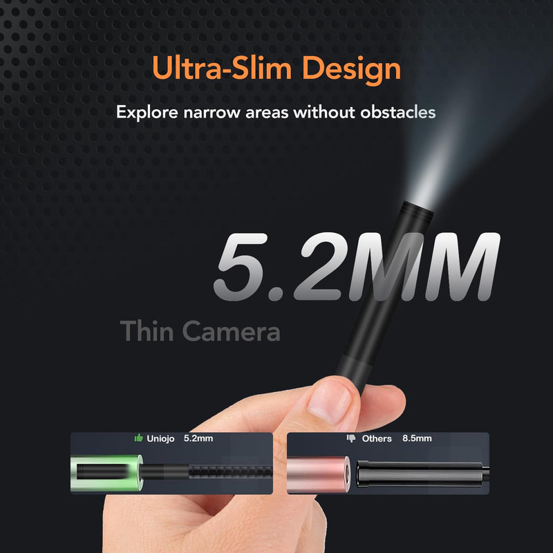 5.2mm Borescope, Endoscope Camera with Light, 1080P HD Inspection Camera with 4.3" LCD Screen, IP67 Waterproof Snake Camera with 8 LED Lights, Cool Gadgets for Men, with 32GB Card, Carrying Case Single len