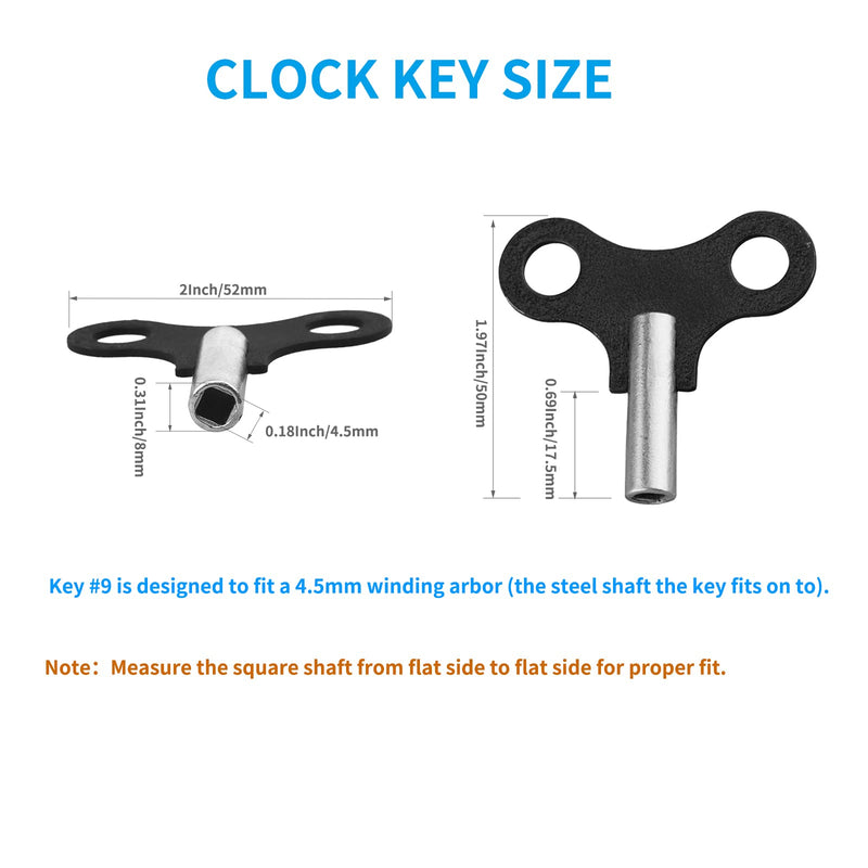 2 Pack Clock Winding Key #9 4.5mm, Antique Clock Winding Key Set for Wall Clocks, Alarm Clocks and Wind Chain Repair (4.5mm & 0.177 Inch Hole)