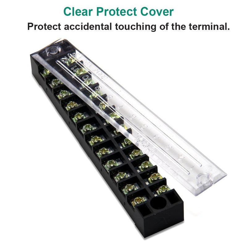 MILAPEAK 10pcs (5 Sets) 12 Positions Dual Row 600V 15A Screw Terminal Strip Blocks with Cover + 400V 15A 12 Positions Pre-Insulated Terminals Barrier Strip (Black & Red) 15A 12P+5pcs Jumpers
