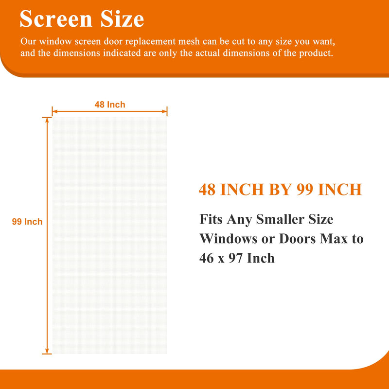 2PACK MAGZO Window Screen Door Replacement Mesh, 48" W x 99" L, Upgraded Polyester, Net Netting Curtain Wire for Camper/Sliding Glass/Patio/French/Balcony/Back Windows Doors, White 1/64"T x 48"W x 99"L