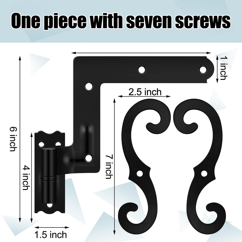 Moxweyeni 4 Pack (2 Pair) Steel Blind Shutter Hinges 1-1/16" with S Holdback Hook for Exterior Shutters Window Kit Steel with Black Powder Coating Lift Off Pintle Reversible Hinges Heavy Duty Door 6