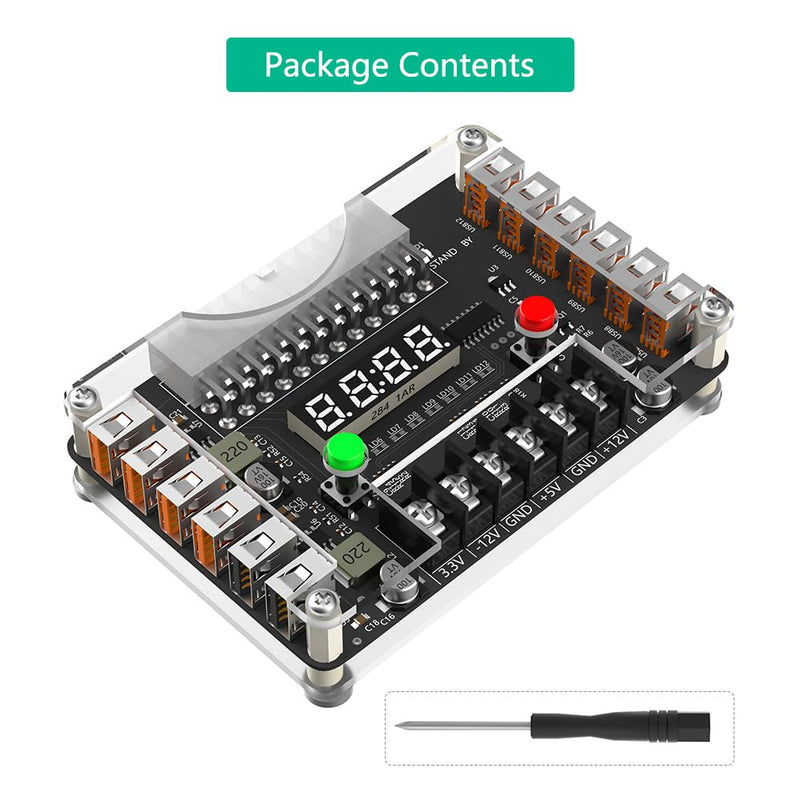 Mustpoint New Version ATX Power Supply Breakout Board and Acrylic Case Kit with 3.3V, 5V, 12V,-12V Output Voltage and 12 Ports USB, 3A Maximum Output (Side-Insertion)