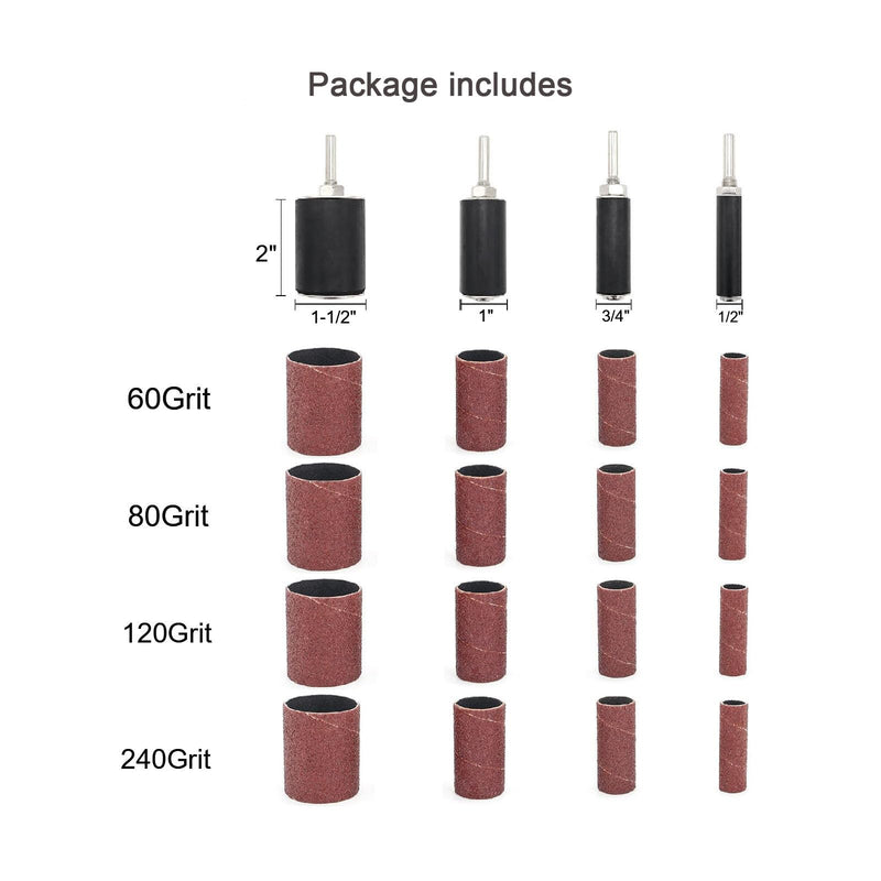 20 Packs Sanding Drum Kit and Sleeves Set for Drill or Drill Press,2”Long Sanding Drums and 1/4”Shank,60, 80,120 and 240 Grit