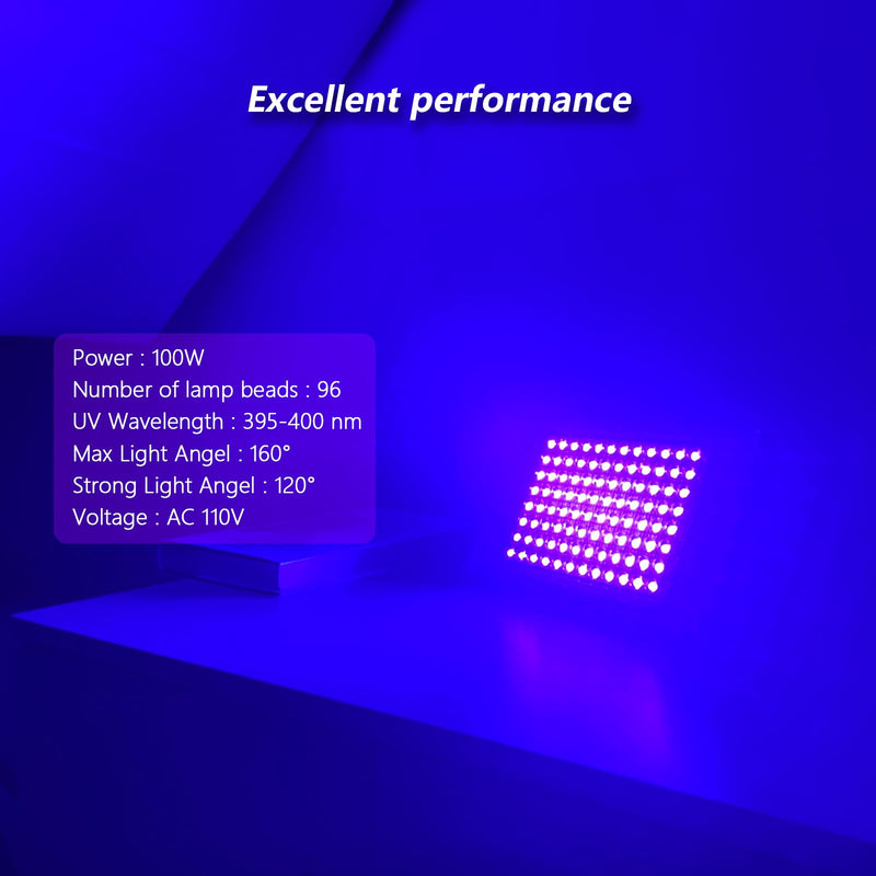 100W LED UV Black Light, Powerful UV Spotlight, IP66, 395nm UV Lamp for Christmas, Halloween Glow Party(2 Packs) 100W-2P