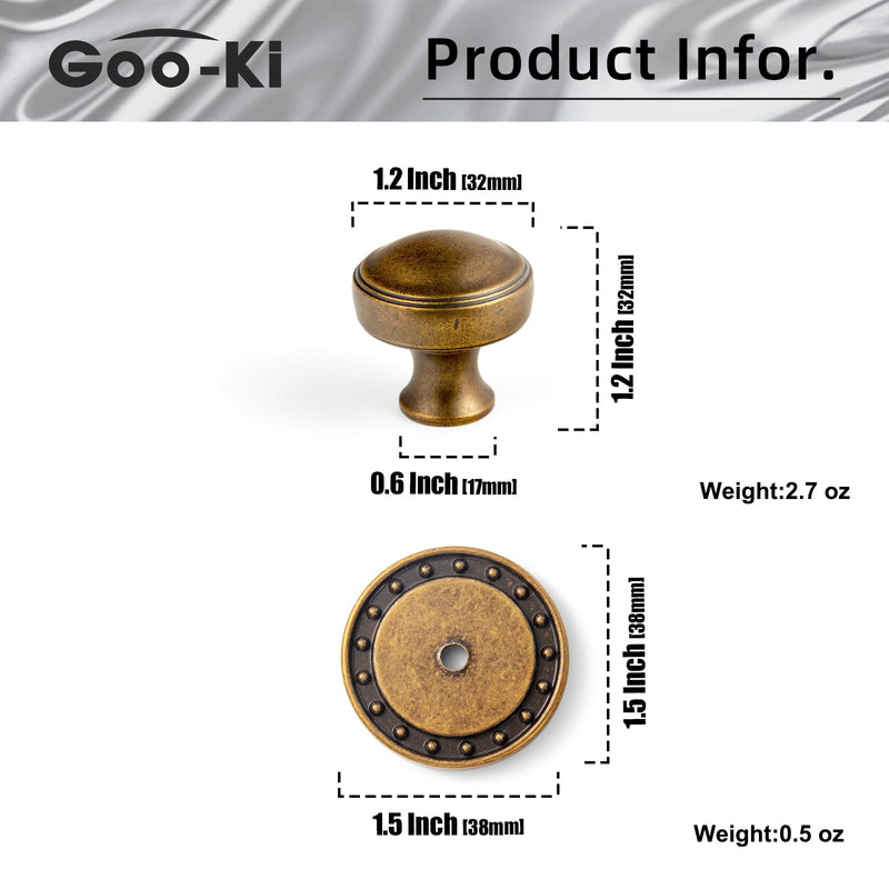 Goo-Ki 6 Pack Antique Brass Cabinet Knobs with Backplate Zinc Alloy Hardware - Vintage Brass Drawer Knob Single Hole Kitchen Cabinet Pulls with Spacer/Backboard G018Y