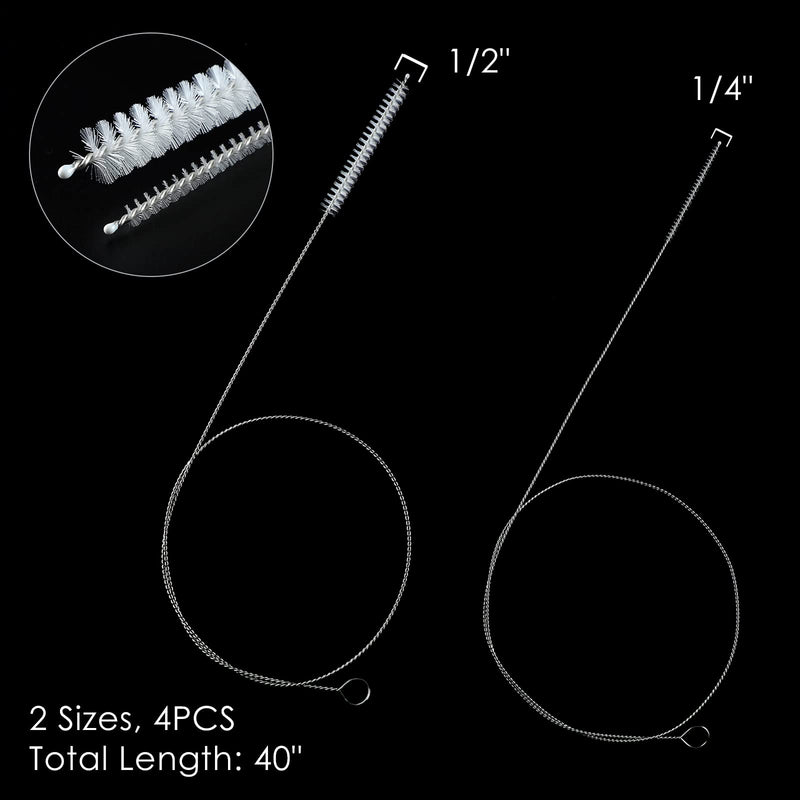 40 Inches Brush Cleaner for Cleaning Straw, Kegerator, Feeding Tube, Siphon Hose, Sunroof Drain, Refrigerator Drain, 4PCS (White) 1-white