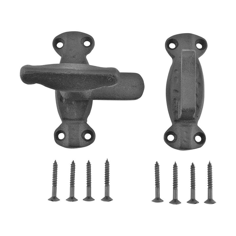 Renovators Supply Manufacturing Door Latch 2 in. Black Wrought Iron Latch Latch Lock for Cabinets/Windows with Mounting Hardware Pack of 2