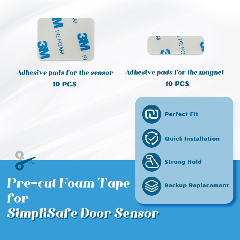 Replacement Adhesive Pads for SimpliSafe Entry Sensor 10PCS, Pre-Cut Double Sided Tape Compatible with SimpliSafe Door Sensor, Easy Installation & Strong Hold