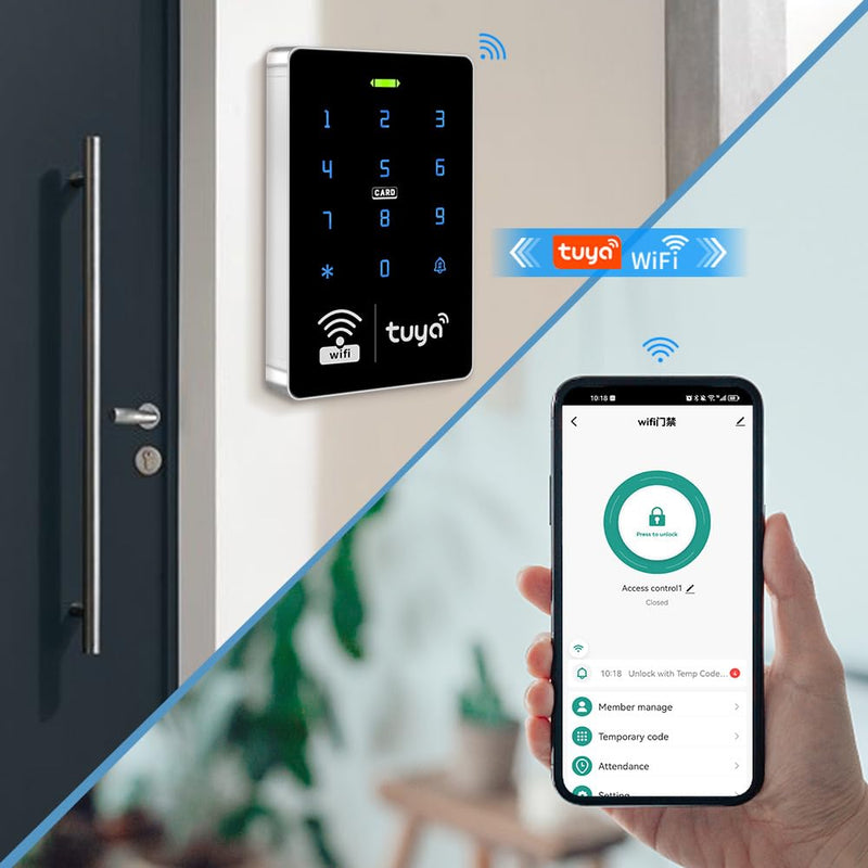 WiFi Access Control System Smart Tuya APP RFID Access Controller IP68 Waterproof 125KHz 13.56MHz Reader + Power Supply +10pcs Keyfobs (Without Lock) Without Lock