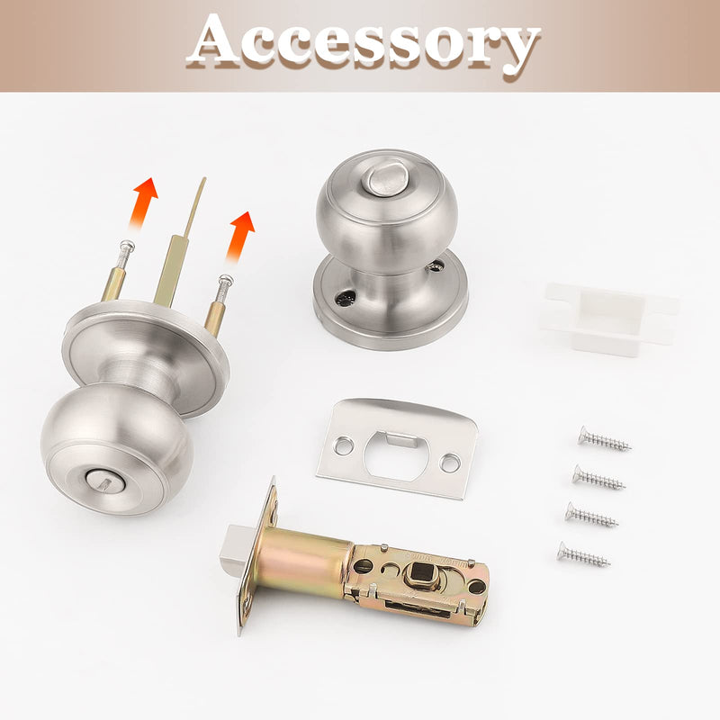 Probrico 6 Pack Round Privacy Door Knob(Thumb Turn Lock on The Inside), Keyless Doorknobs Interior/Exterior Lockset,Privacy Knobs for Bedroom/Bathroom,Satin Nickel Modern Design Door Hardware Satin Nickel