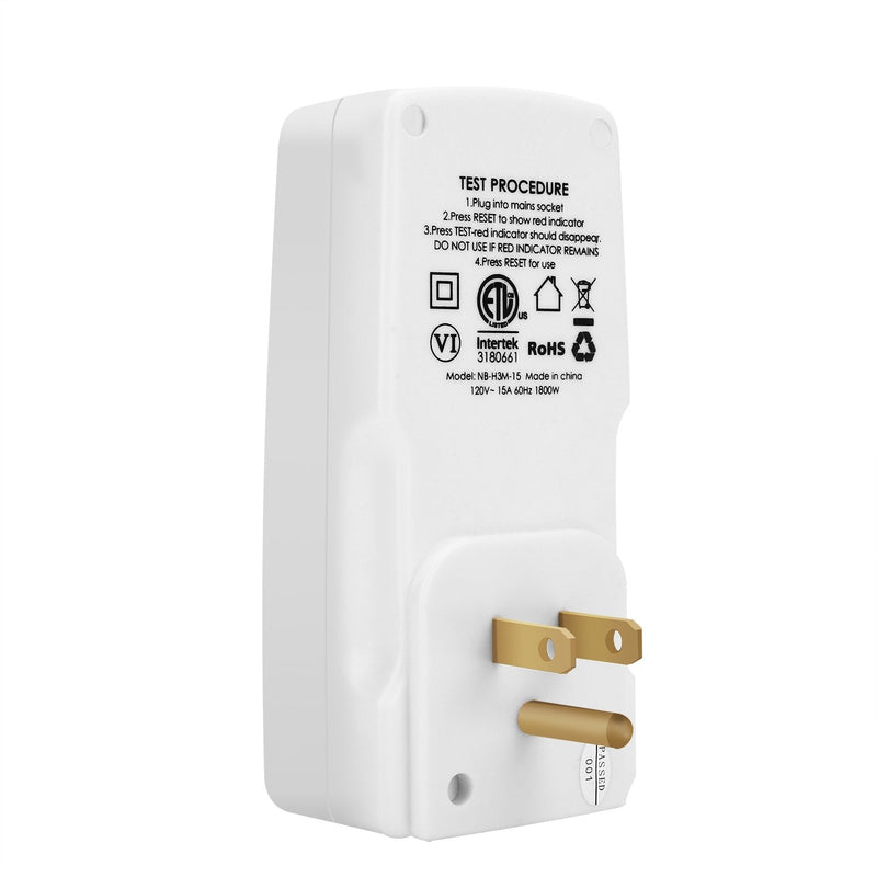 GFCI Adapter 15 Amp 3 Prongs Grounded, Waterproof, GFCI Plug Portable with One Outlet and Male Plug-in Ground Fault Circuit Interrupter to Protect Electric Safety