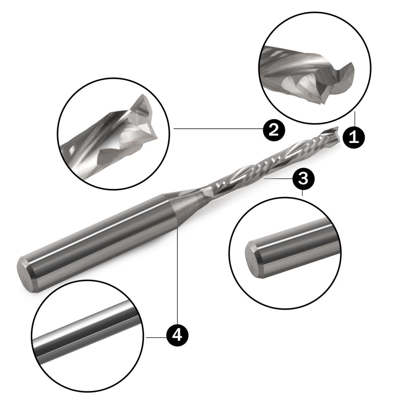 UP&Down Compression Bit 1/4 Inch Shank,1/8 Inch Cutting Dia,Carbide Spiral Router Bits CNC End Mill for Woodworking Panels (2) 2