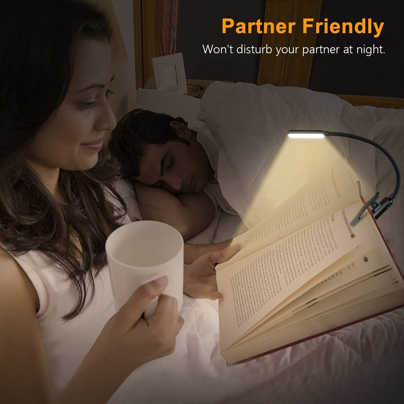 Gritin 9 LED Rechargeable Book Light for Reading in Bed - Eye Caring 3 Color Temperatures,Stepless Dimming Brightness,80 Hrs Runtime Small Lightweight Clip On Book Reading Light for Studying Black