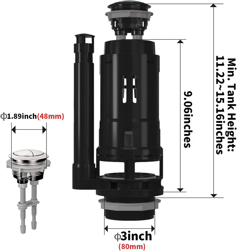 R&T A2422M 3-Inch Dual Flush Valve with Push Button Dual Flush Toilet Repair Kit Toilet Tank Parts Replacement for 2-piece Toilet Fit 3 INCH Hole Size Toilet